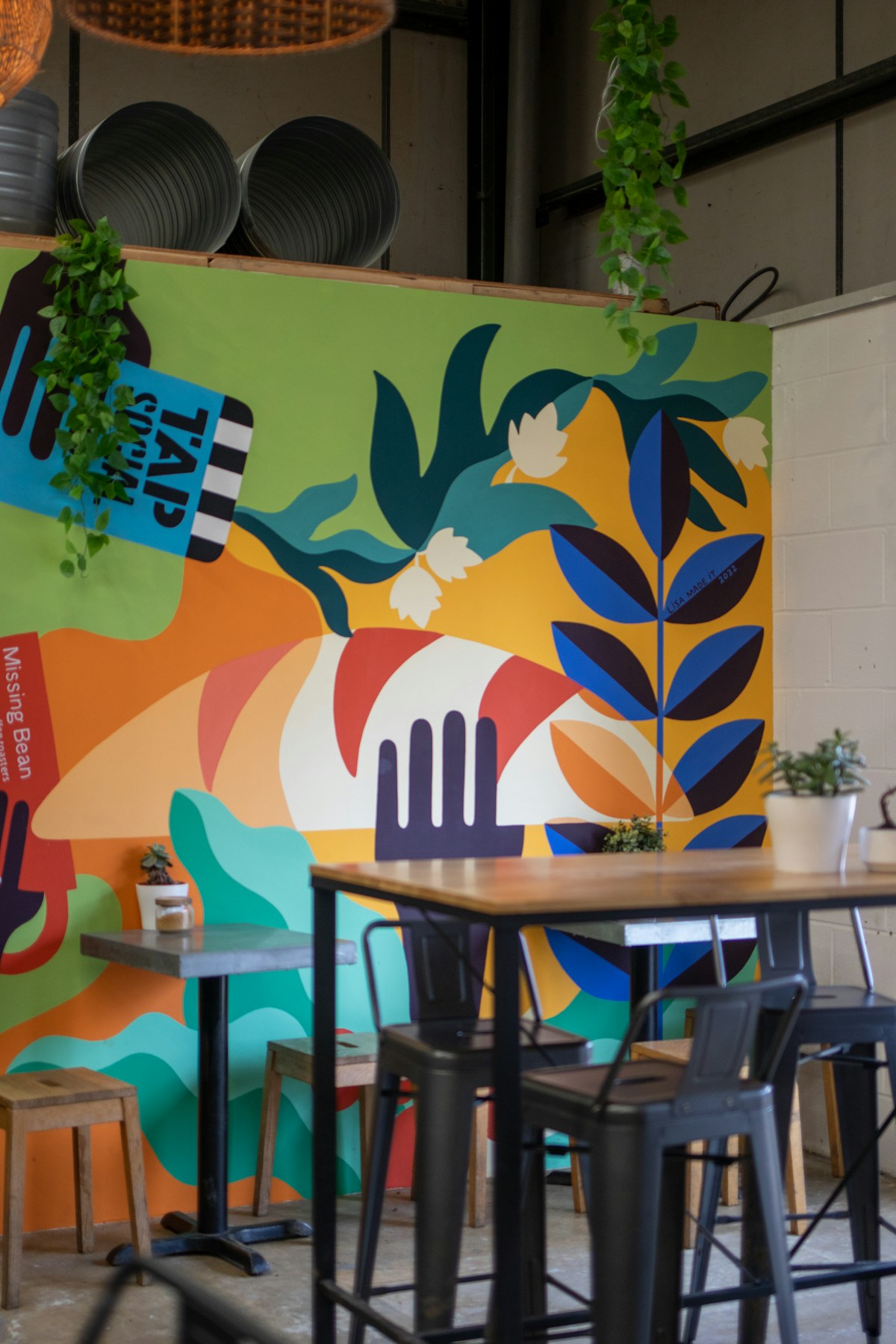Colorful mural in a hospitality interior